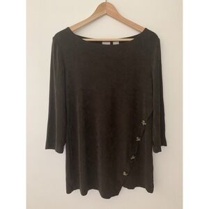 Chicos Travelers Tunic Size 0 US 4/6 Asymmetrical Button Brown Lagenlook Scandi